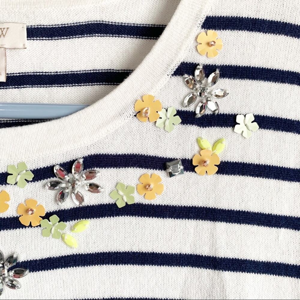 J. Crew Factory Embellished Lightweight T-Shirt Sweater Striped Floral Accent S - Picture 8 of 11